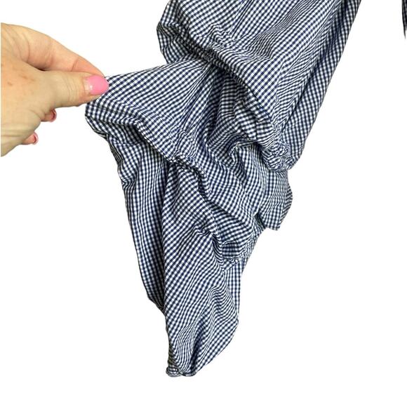 Max‎ Jeans Women Top S Blue Small Checkered Tiered Puff Sleeve Back Tie Preppy - Picture 10 of 14